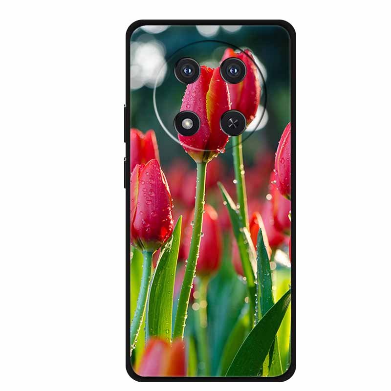 Чехол для Honor X9c X 9 c Цветочки Черный Силикон ТПУ Мягкая Задняя Крышка Для Honor Magic 7 Pro Magic7 5G lite Чехол для Телефона Funda
