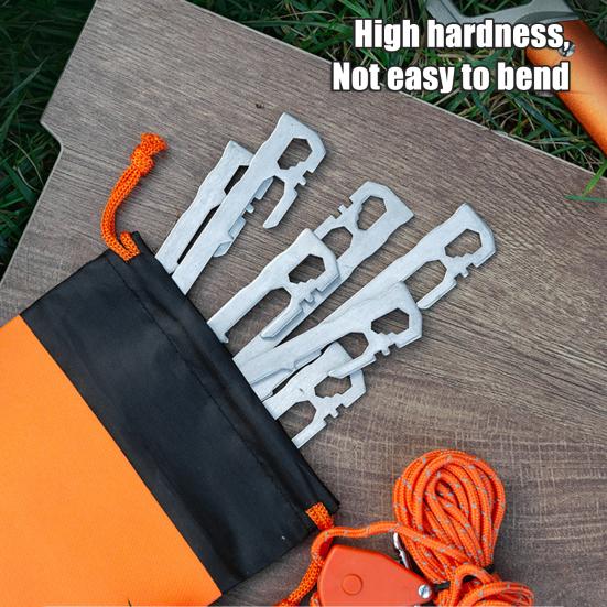 6Pcs 20/35CM Camping Tent Stake Heavy Duty Stainless Steel Multi-functional Outdoor Garden Yard Tarp Canopy Windproof Ground Spike Metal Tent Peg