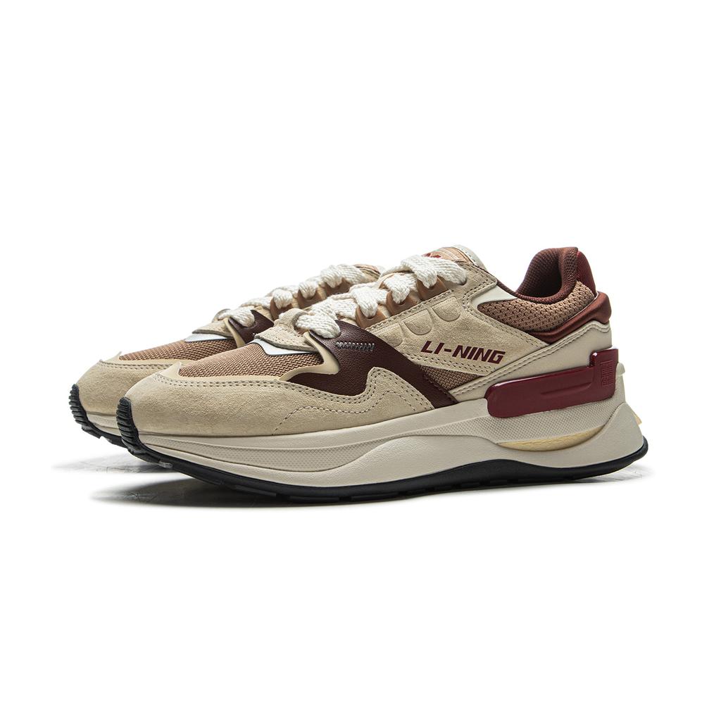Li Ning 001 Original Aspiration V2 Нескользящие, Износостойкие, Упругие Низкие Повседневные Кроссовки Женские Бежевый Коричневый AGCV010-1