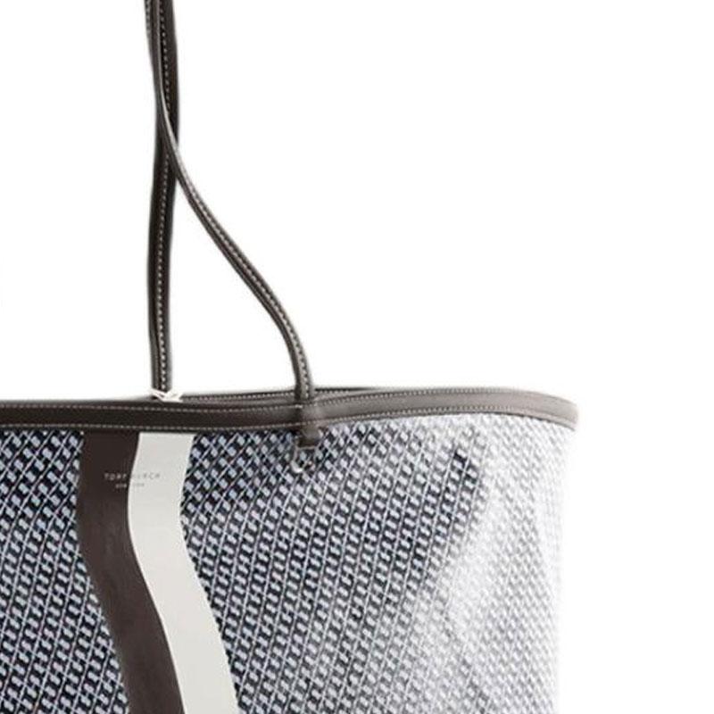 TORY BURCH RACER Striped Exterior Silver Accessories Cotton Tote Bag Hand Shoulder Bag Extra Large Women's Blue 181506-400