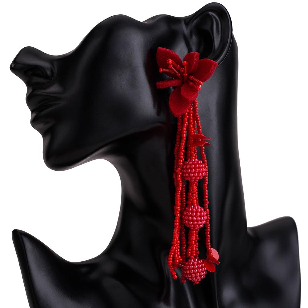 Women Chic Flower Braided Tassel Earring Bohemian Style Eardrop
