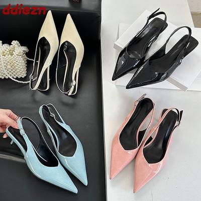 Мода Мода Остроносые Женские Туфли-Лодочки на Низком Каблуке Обувь Женская Обувь с Ремешком и Пряжкой Неглубокие Элегантные Женские Босоножки на Каблуке Обувь