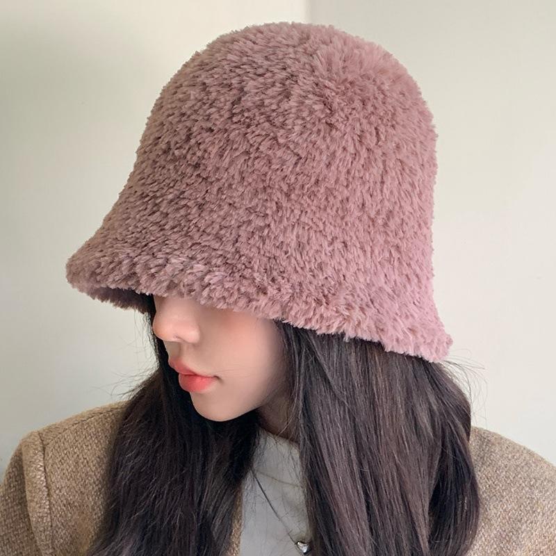 Модная однотонная плюшевая шляпа-ведро, простая простая шляпа рыбака, утолщенные теплые шляпы для женщин