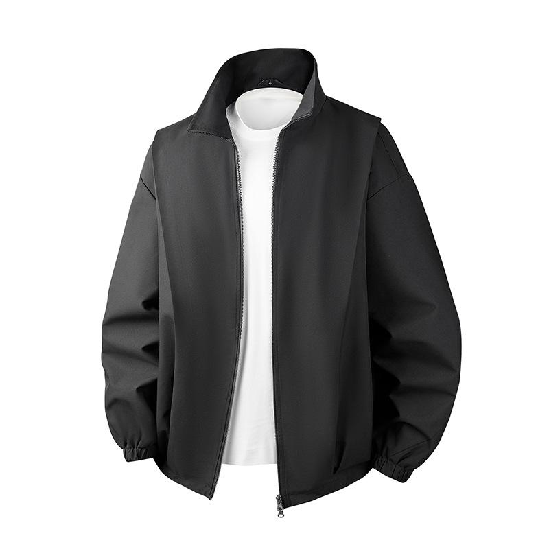 Куртка с воротником-стойкой для мужчин, повседневная, свободного кроя, трендовая, однотонная, универсальная, весенняя новинка, на молнии, ветрозащитная мужская куртка