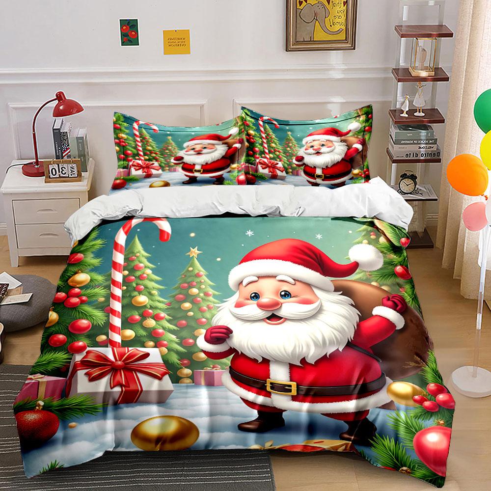 Santa Claus and Christmas Trees Bedding Duvet Cover Set Duvet Cover Pillowcases (1*Duvet Cover 2*Pillowcases, without duvet insert)