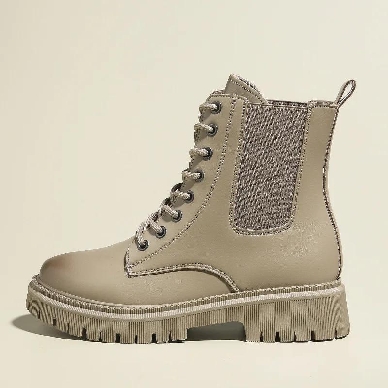 British Style Lace-up Martens Boots for Women Autumn and Winter New Round Head Platform Boots Fashion All-matching Ankle Boots