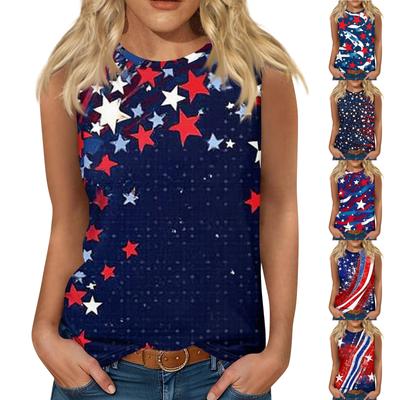 Женская мода, летняя майка с круглым вырезом, легкая майка без рукавов с принтом