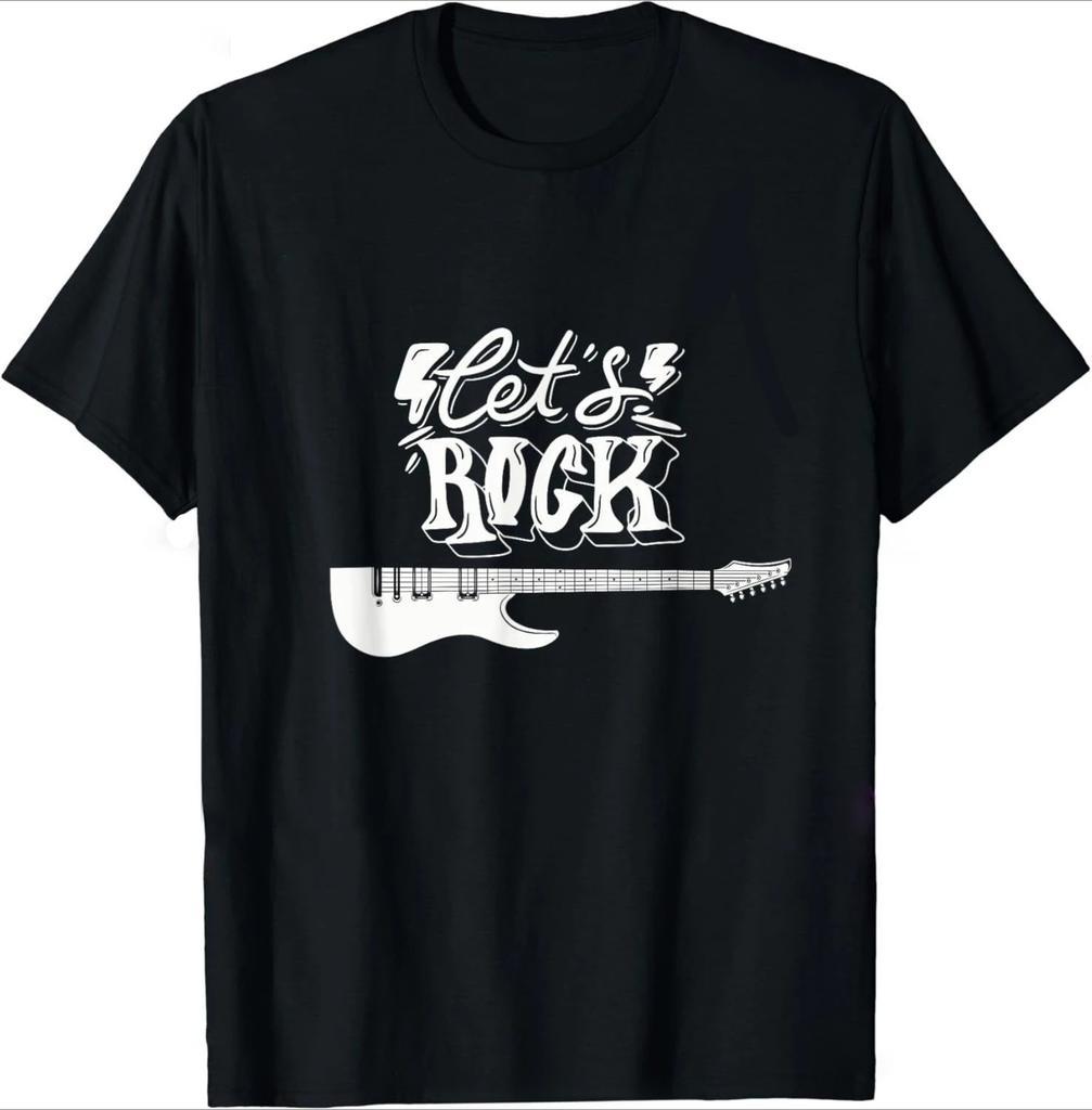 Lets Rock Electric Guitar Music Lover Band Guitarist Retro TShirt Unisex Summer Tshirt Fashion Causal T Shirt Tees