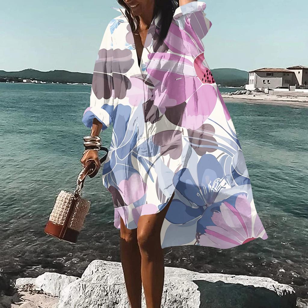 Модная женская блузка с принтом, свободная праздничная рубашка с длинным рукавом, платье