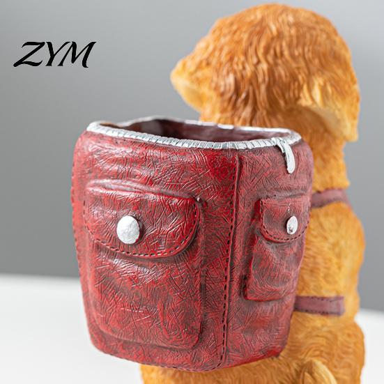 Resin Craft Gift for Kids Golden Puppy Backpack Pen Holder, Cute Animal Stationery Storage Ornament, Desktop Organizer, Office And Study Functional