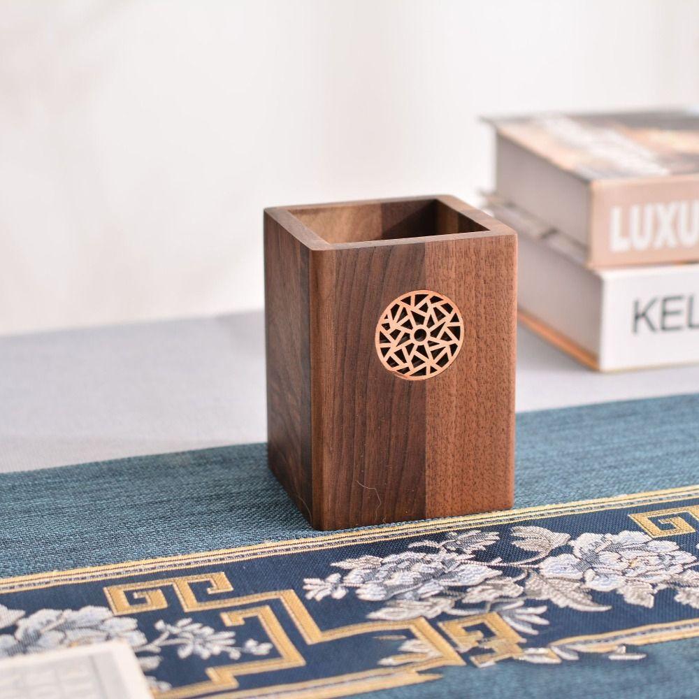 Multiple Use Wooden Pen Holder Black Walnut Pen Container Desk Organizer Wooden Pencil Box Office