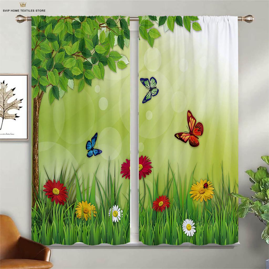 Шторы с принтом «Цветы и бабочки», шторы с карманами на карнизах в пасторальном стиле, спальня, гостиная, кухня, декоративные шторы на 4 сезона