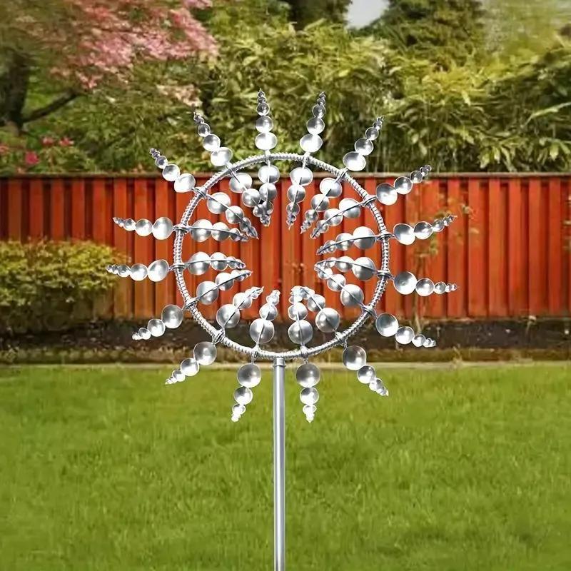1pc Metal Silvery Circular Plate 3D Wind Spinner For Outdoor, Garden, Courtyard Use Outdoor Decorations