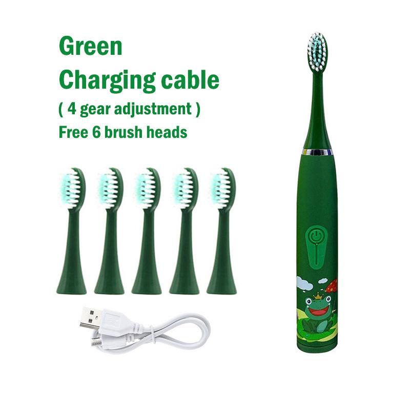 Детская электрическая зубная щетка со сменными насадками, красочная ультразвуковая перезаряжаемая мягкая щетка для чистки волос с мультяшным рисунком