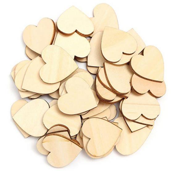 50 Pcs Wooden Love Heart Shape DIY Hanging Heart Plain Decoration Crafts AVE