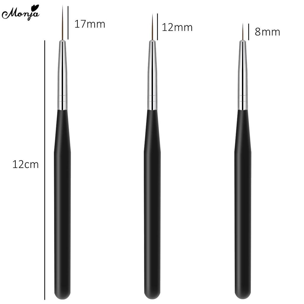 monja 3 шт./компл. кисти для ногтей, французские полоски, линии, лайнер, узор, салон, сделай сам, кисточка для рисования, ручка, инструмент для дизайна маникюра