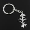 New Fashion Men 30mm Keychain DIY Metal Holder Chain Vintage Fish Bone 42x21mm Silver Color Pendant Gift
