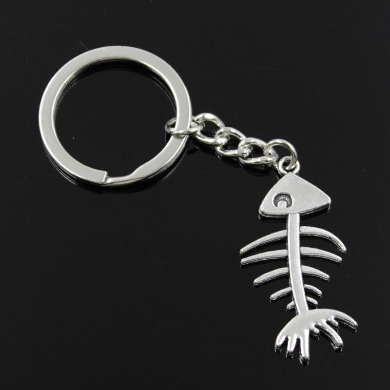 New Fashion Men 30mm Keychain DIY Metal Holder Chain Vintage Fish Bone 42x21mm Silver Color Pendant Gift