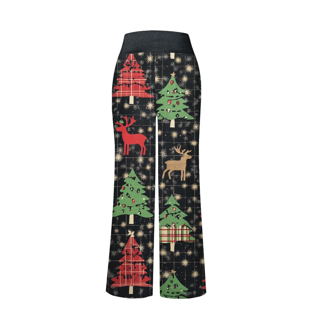 Women's Fashion Casual Comfortable Pajama Pants Christmas Print Drawstring Wide Leg Pants