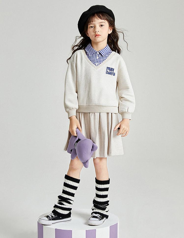 Girls' College Style Pleated Skirt Set