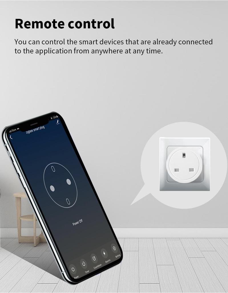 Graffiti ZigBee UK Smart Socket 16A with Alexa Integration and Metering Statistics.