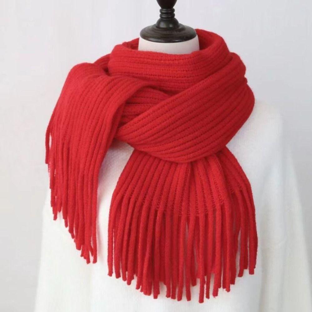Long Tassel Solid Color Scarves Soft Knitted Scarf New Winter Cashmere Scarf  Women