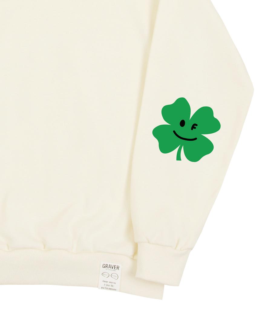GRAVER [Unisex] Elbow Clover Smile Sweatshirt_Cream