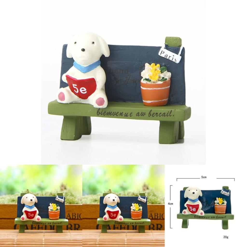 Cute Cartoon Dog Flower Bench Reading Scene Model For Desk Decor And Photography Props