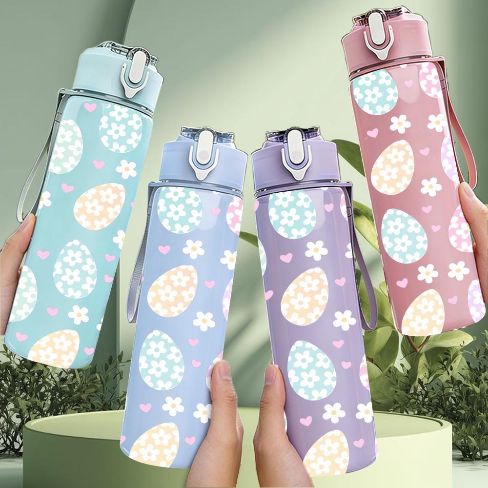 1PC Pastel Candy Cute Doodle Pattern Print 750ml Color Plastic Sports Water Bottle Leakproof Flip Straw Lid Suitable for Sports Office Home Use