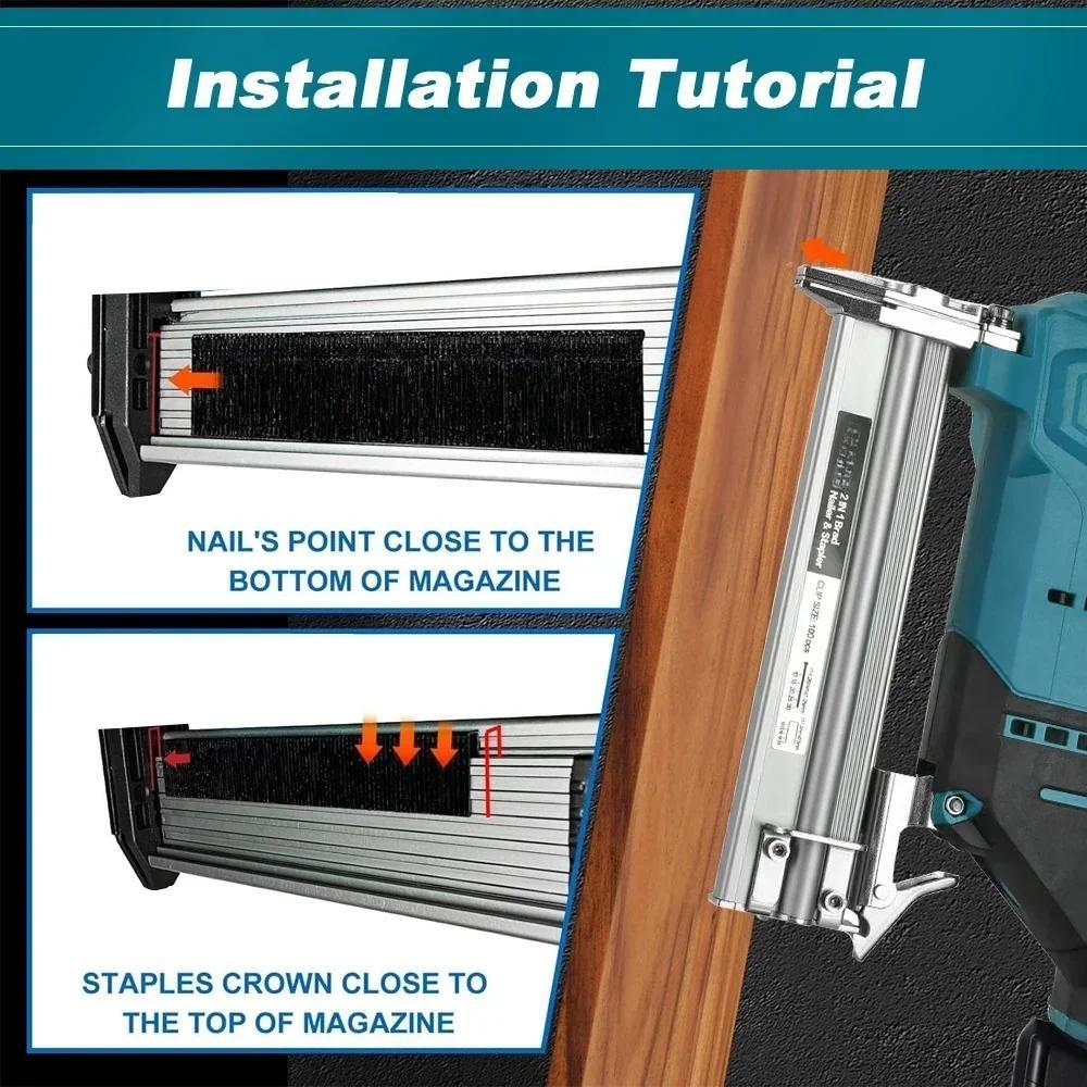 2 в 1 Бесщеточный электрический пневматический гвоздезабивной пистолет, беспроводной портативный гвоздезабивной степлер, каркасный гвоздезабивной инструмент для деревообработки