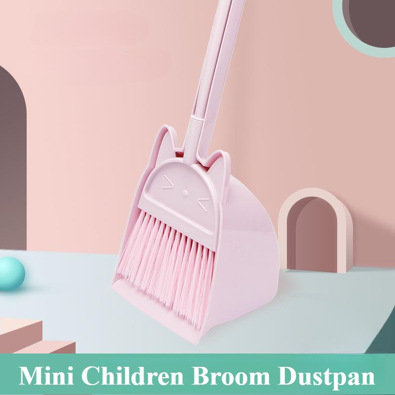 Мини детская метла и совок мультяшный кот гибкая щетина детская ролевая игра малыши инструмент для подметания пола в помещении и на улице набор