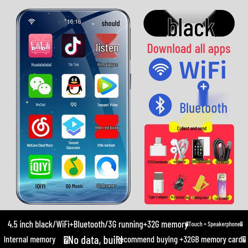 MP4/MP5-плеер с поддержкой Wi-Fi: Полноэкранное портативное устройство для музыки, видео, Bluetooth и чтения электронных книг