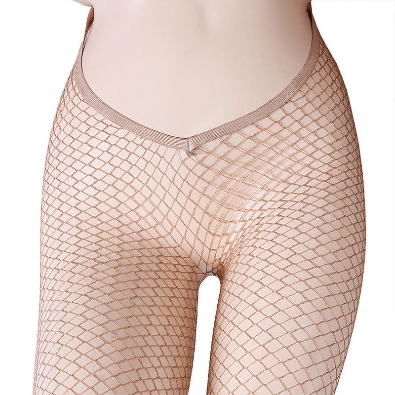 Extra Large Skin Tone V Cut Carnival Glitter Jacquard Opaque Thin Fishnet Seamless Breathable Stockings Women Sexy Sparkly
