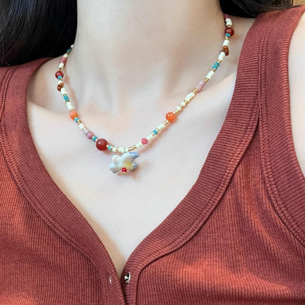 Ethnic Style Mushroom Collarbone Chain Beads String Pearl Clavicle Chain Summer