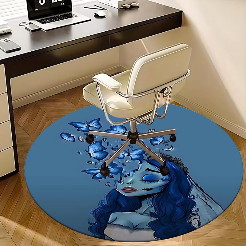 Blue Butterfly Chair Mat Round Carpet for Home Decor, Office Use, Bedroom, Living Room, Gift Idea0142b