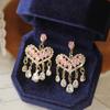 Copper-plated real gold French court style love fringed earrings 1011 new popular high-end stud earrings full of diamonds earrings