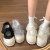 Модные элегантные туфли на толстой подошве с мелким вырезом, повседневные одинарные туфли для женщин, осень 2025, новые удобные универсальные туфли Мэри Джейн с кружевным дизайном
