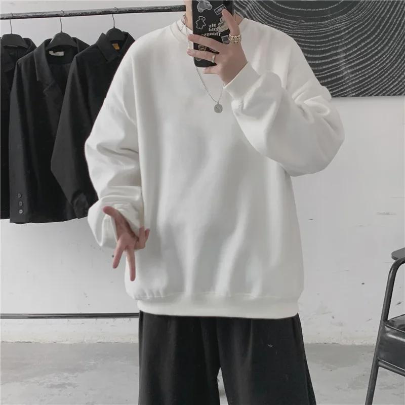 Мужская толстовка из утолщенного бархата осень/зима плюс - модная белая футболка с круглым вырезом