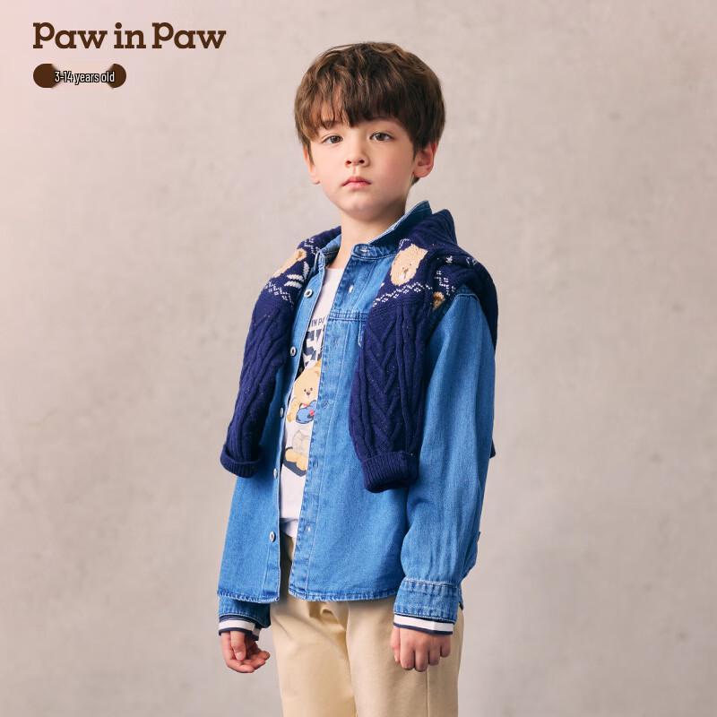 Джинсовая рубашка с длинным рукавом для мальчиков PawinPaw с мультяшным мишкой