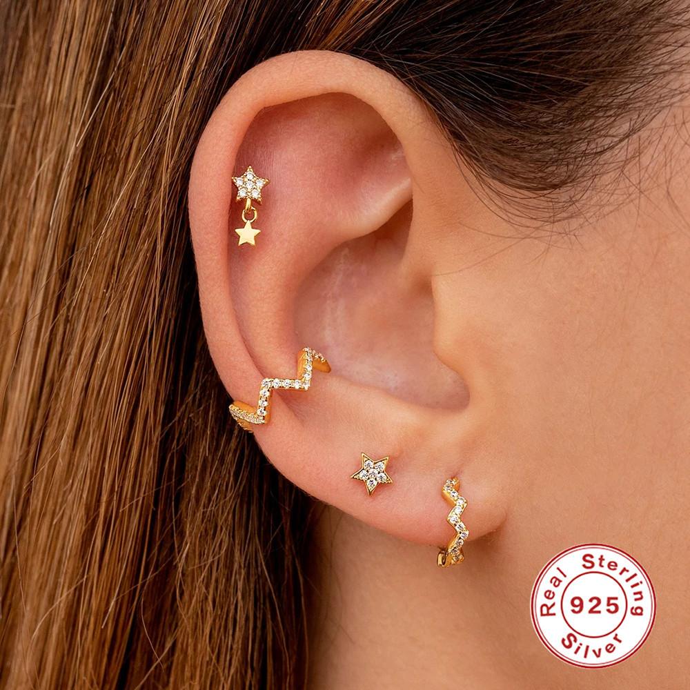 S925 Sterling Silver Fashion Ins Wind Single Row Wave Diamond Earrings Earrings Earrings Earrings