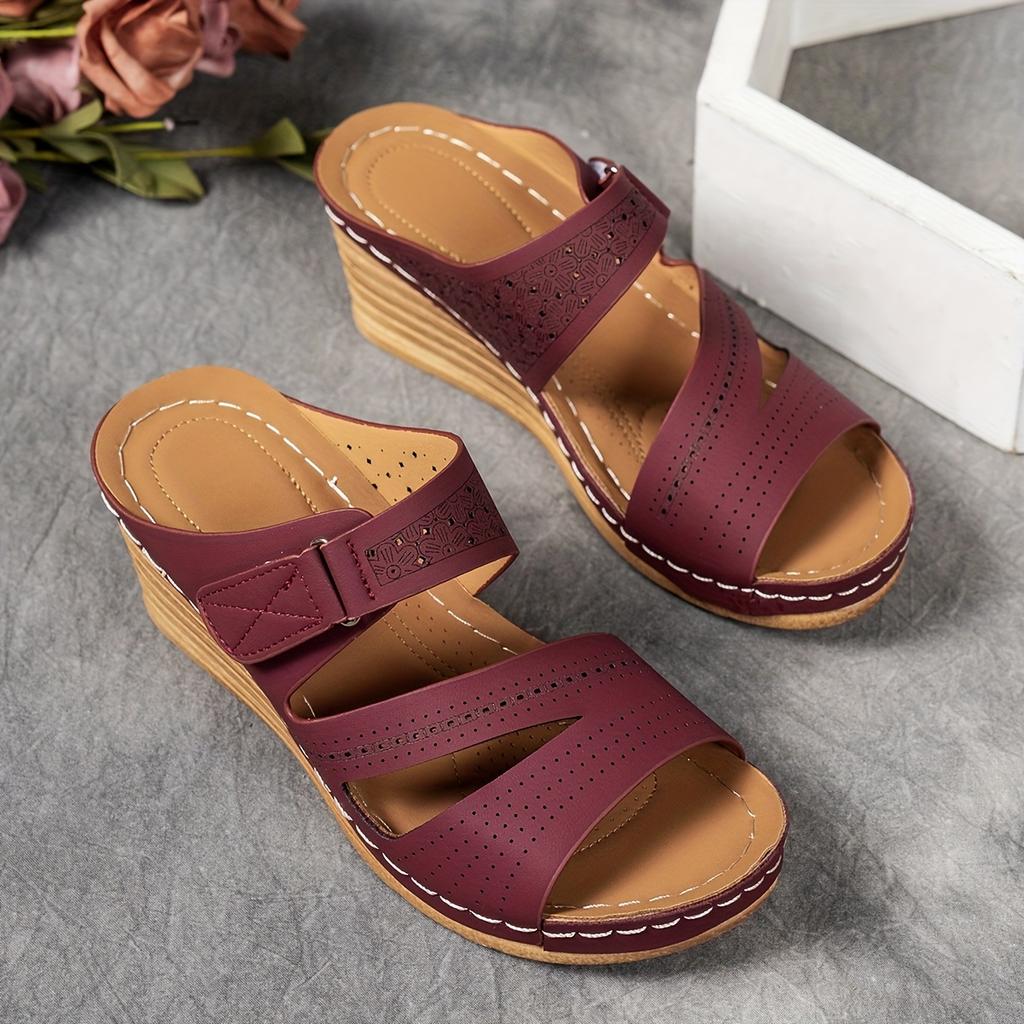 Ladies' Fashion Slope Heel Sandals - Casual Open Toed, Thick Bottom, Breathable PU Coverage, Suitable for All Seasons, Ladies' Sandals
