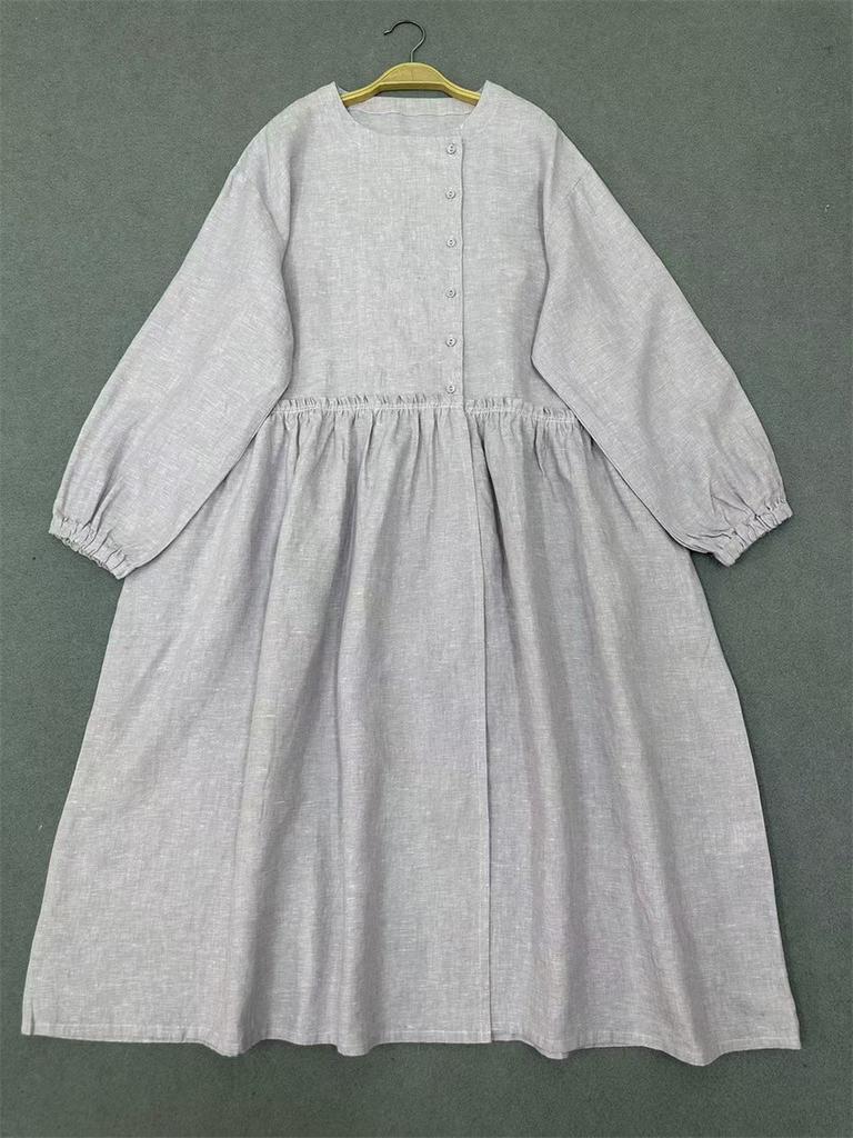 Johnature Весенне-осеннее платье с круглым вырезом и оборками для женщин, свободное повседневное винтажное платье для женщин