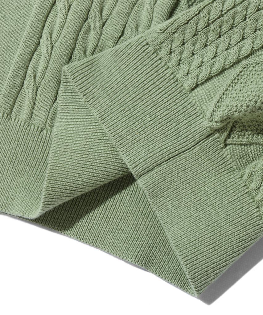 TRILLION Washable Cable Half Sleeve Button-Up Knit (Light Green)