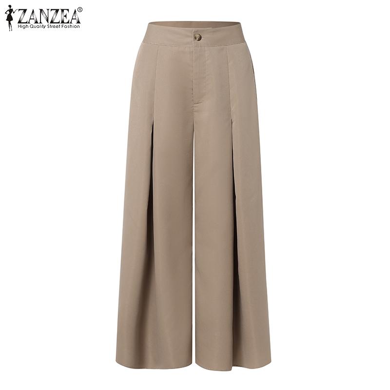 ZANZEA Женские модные эластичные талии плиссированные прямые брюки