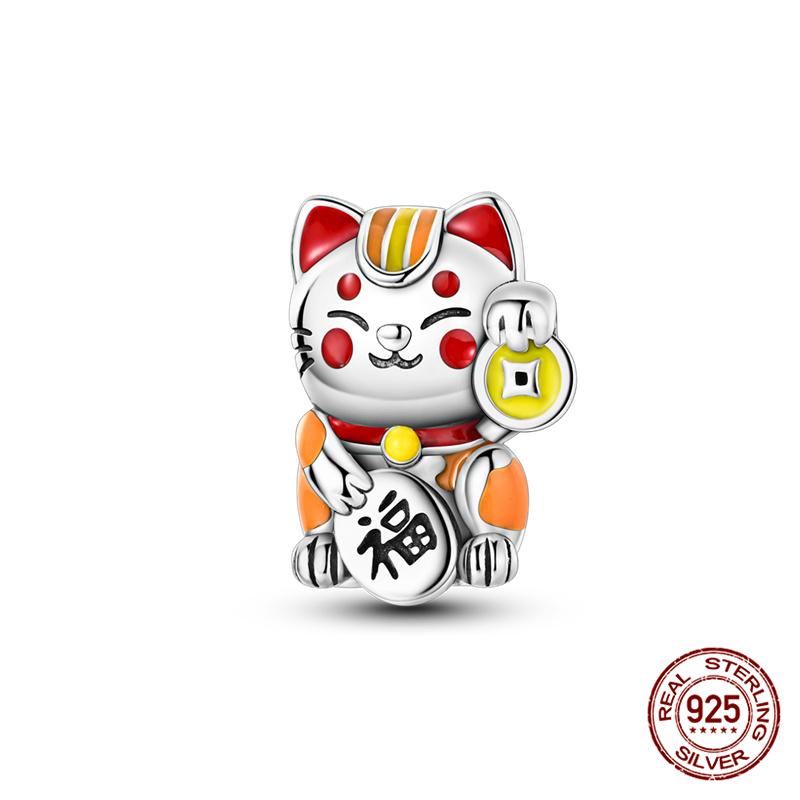 Original Owl Beads 100% 925 Silver Lucky Cat Elephant Charms Fit Original 925 Bracelet DIY Jewelry Making Women's Gift