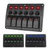 Car Switch Panel Waterproof Marine Rocker Switch Panel LED Light 12~24V Circuit Control 6 Gang with Sticker