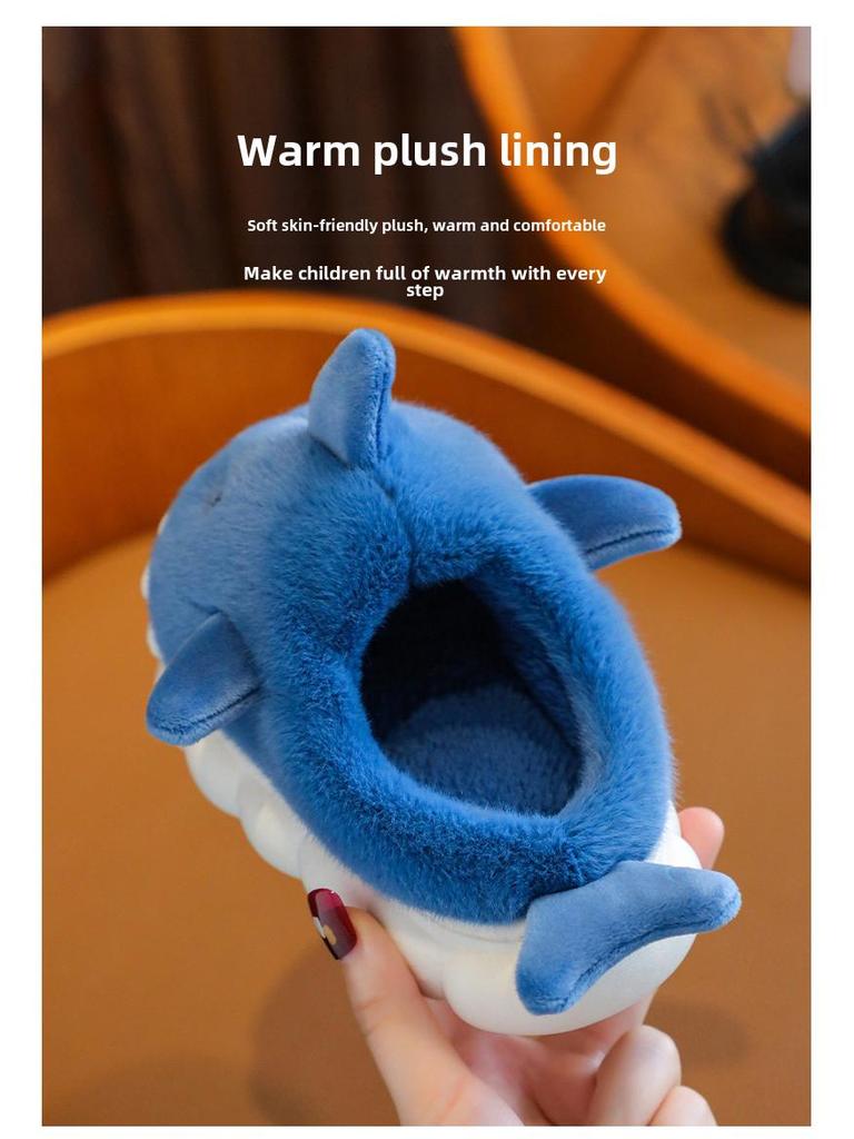 Тапочки из хлопка с рисунком акулы для мальчиков: Мягкая, теплая, нескользящая зимняя обувь для ношения в помещении