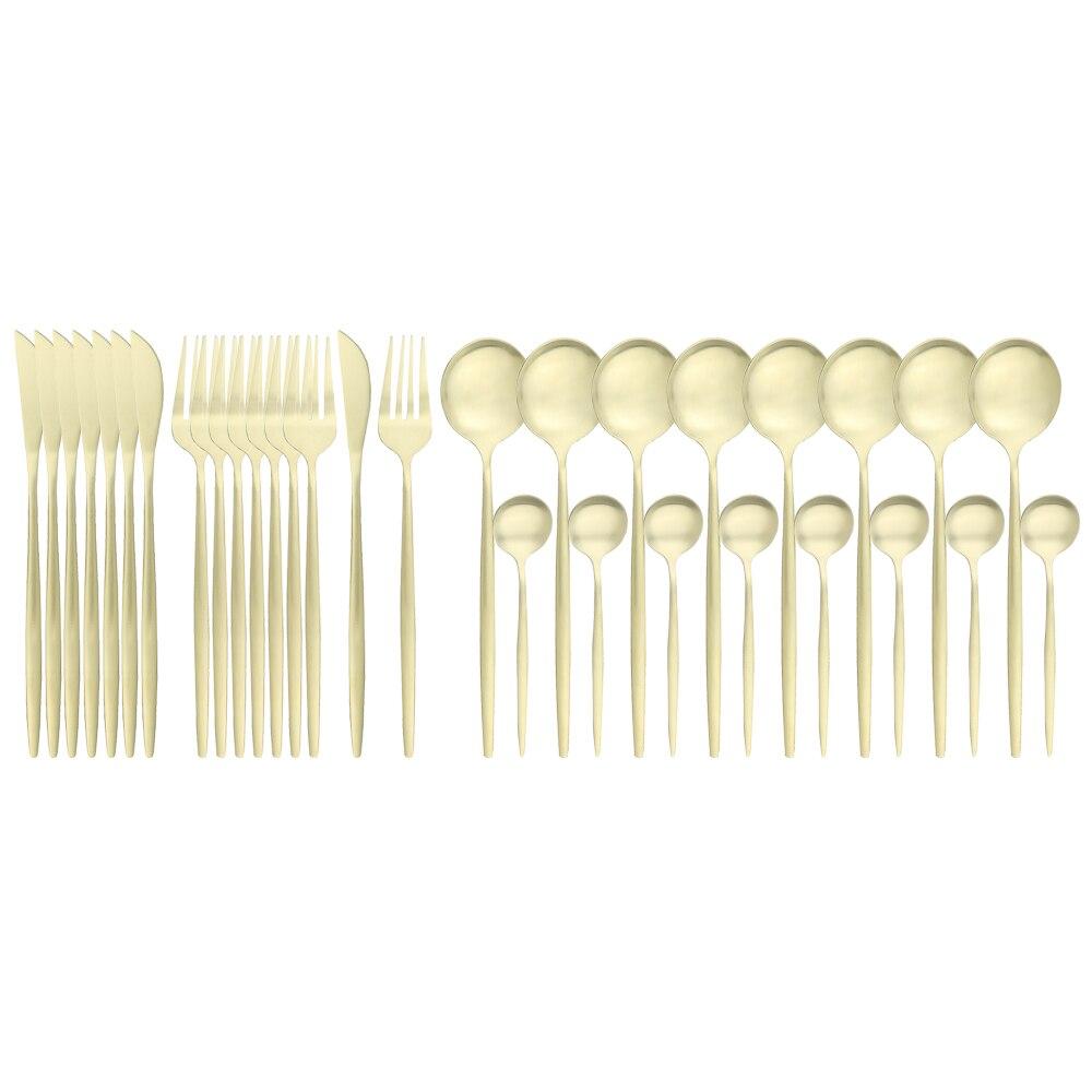 32Pcs Gold Dinnerware Stainless Steel Cutlery Set Knives Fork Tea Spoon Dinner Silverware Set Service 8 Kitchen Tableware Gift Set