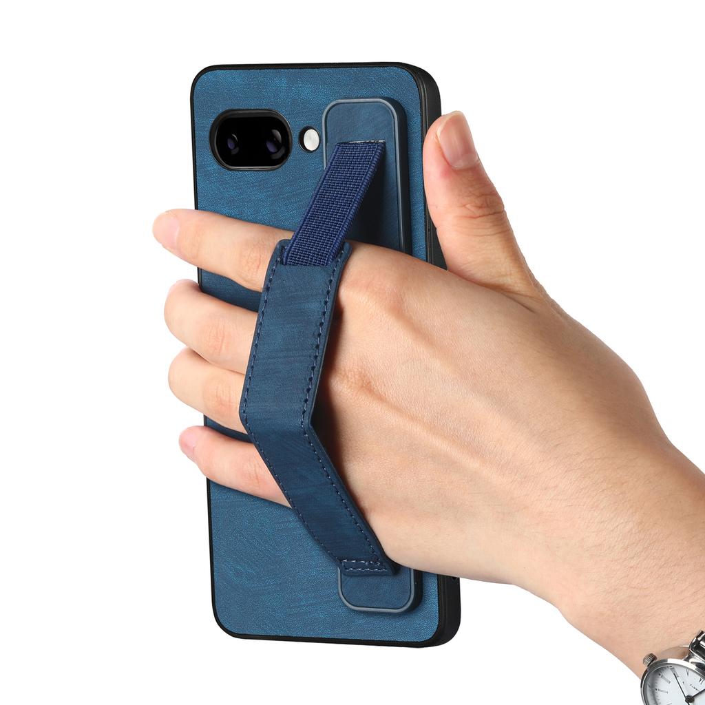 For Google Pixel 9a Case with Wristband Kickstand Leather+TPU Phone Cover
