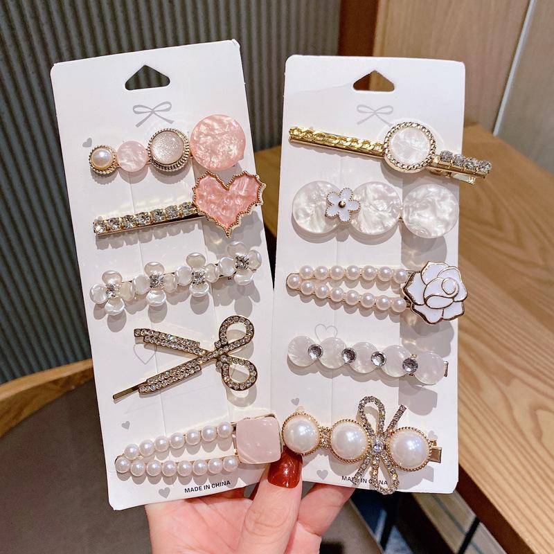 5-6 шт., элегантные винтажные заколки для волос с жемчугом, женские модные заколки с геометрическим цветком, головные уборы, милые заколки для девочек, аксессуары для волос